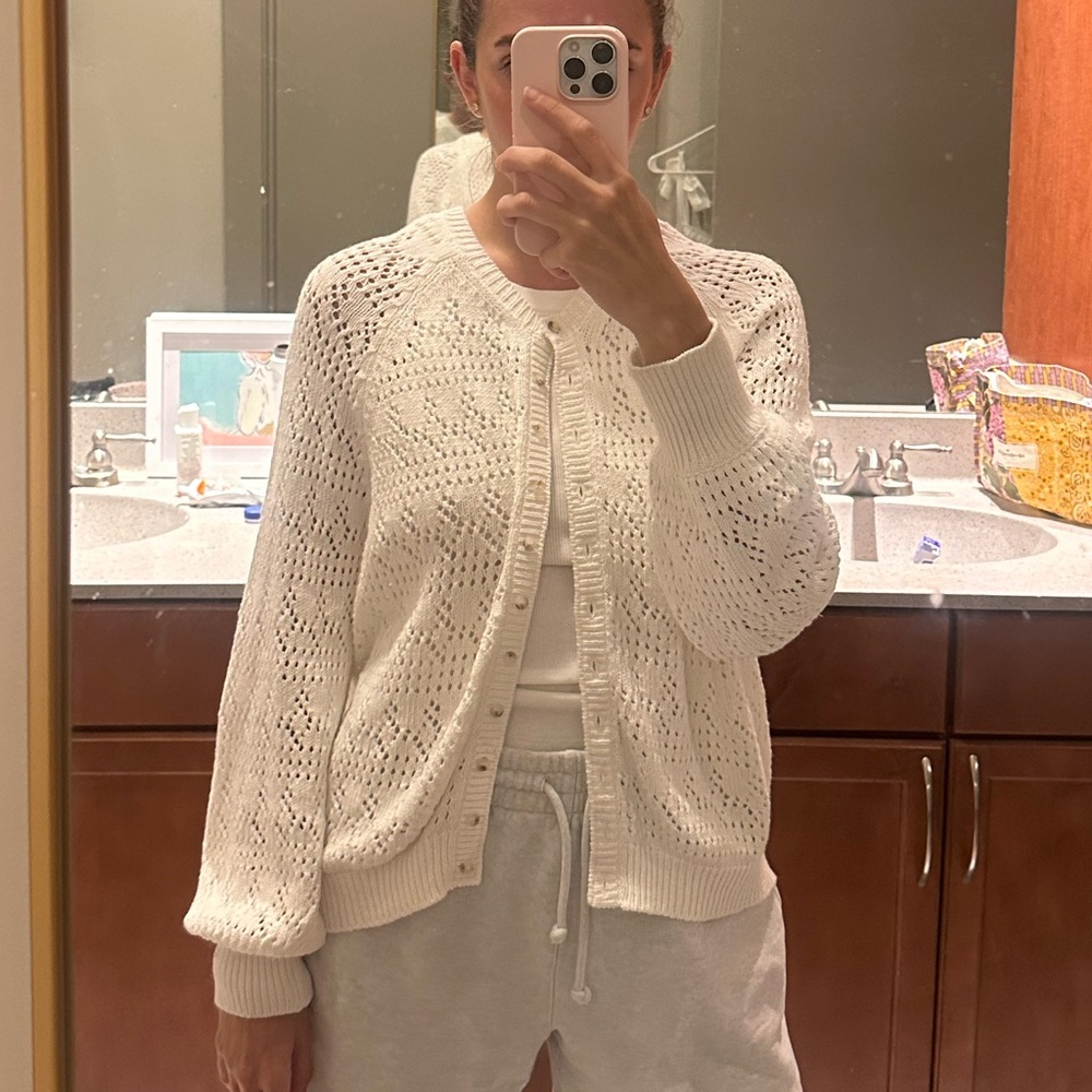 Sezane Cream Openwork Knit Button Cardigan - Picture 2 of 4